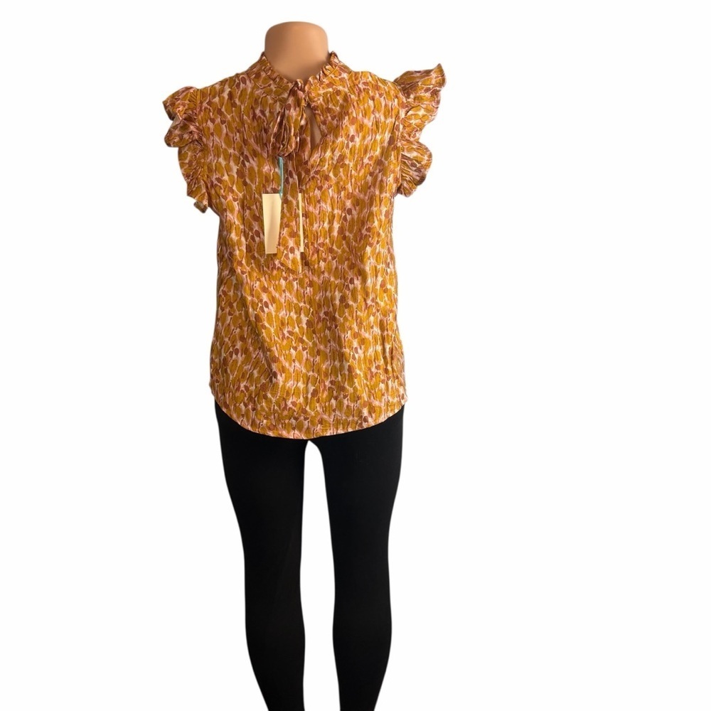 Voy High Neck Ruffled Sleeve Top Multicolor - Picture 6 of 10